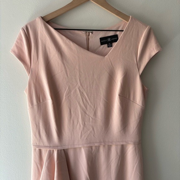 BETSY & ADAM Ruffled Slitted Cap Sleeve Asymmetrical Neckline Maxi Gown Dress - Picture 7 of 11